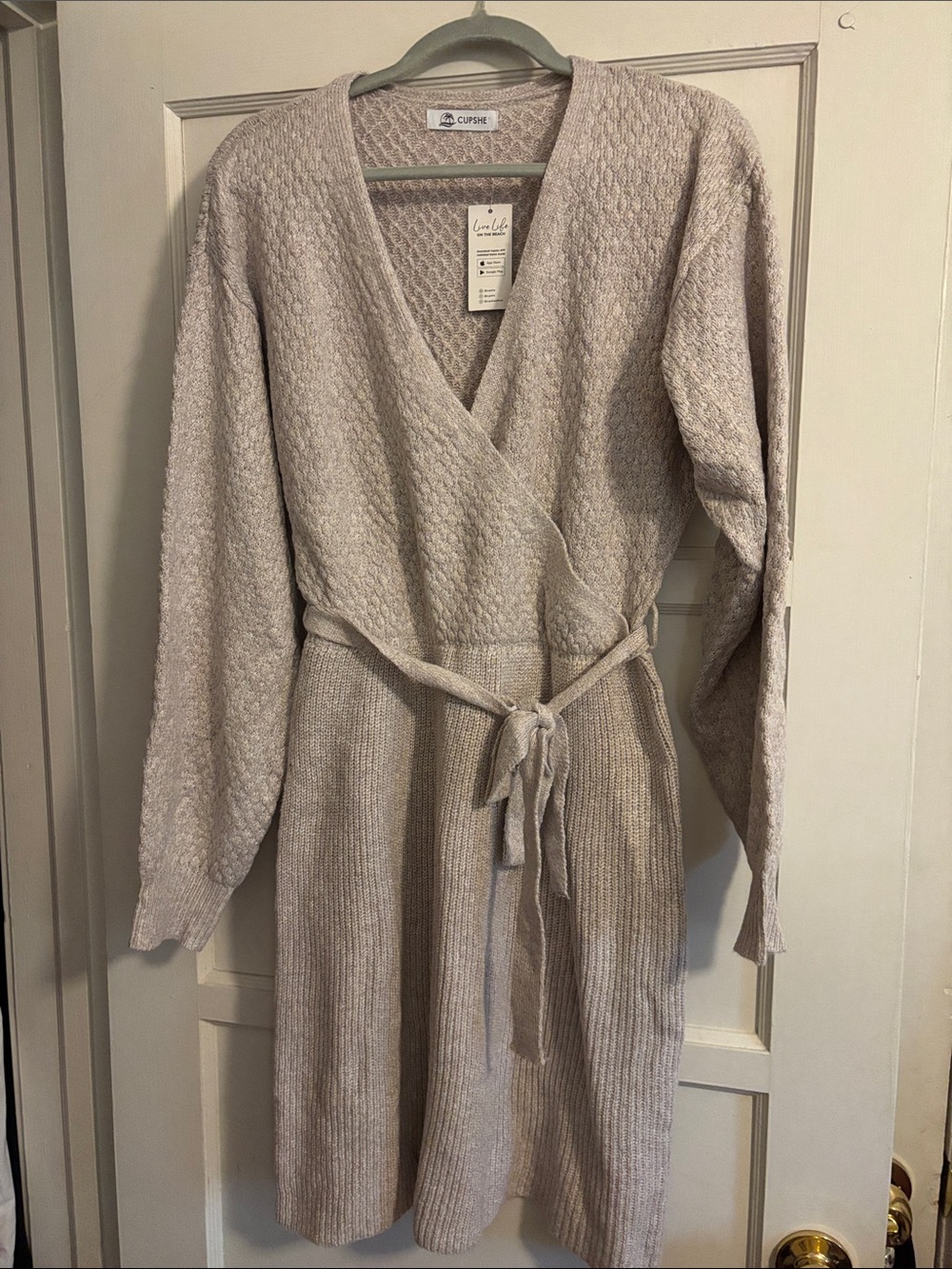 Cupshe Beige Wrap Knit Dress